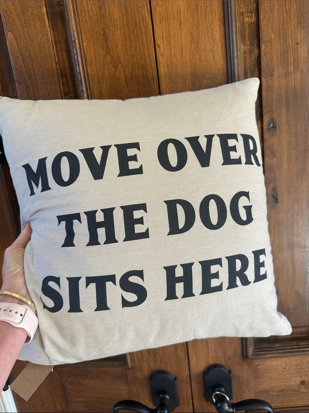 Creative Co-Op Cream and Black 'Move Over The Dog Sits Here' Accent Pillow 16 in